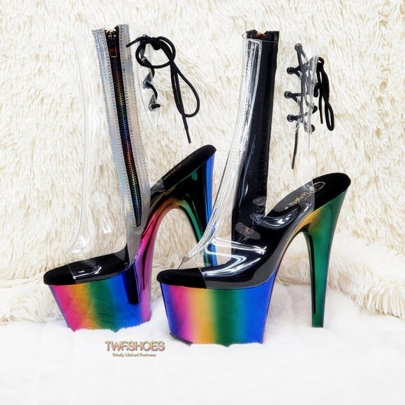Rainbow Platform High Heel Clear Upper Ankle Boots - Picture 15 of 15